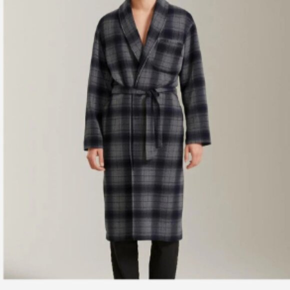 Goodfellow & Co Robe Men's Size S/M Gray Plaid Micro-Fleece 2 Pockets & Belt - Picture 1 of 5